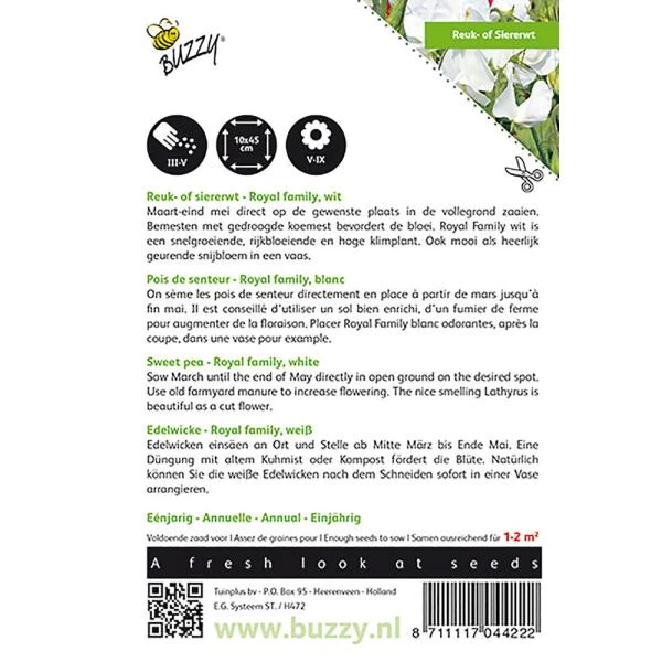 Reukerwt Royal Family Wit - Lathyrus Odoratus 4 Reukerwt Royal Family Wit - Lathyrus Odoratus - Afbeelding 2